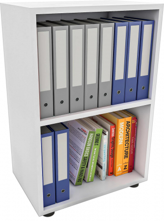 Minibiblioteca cu 2 rafturi , MDF , H. 114 x B. 56 x T. 30 cm , alb [3]