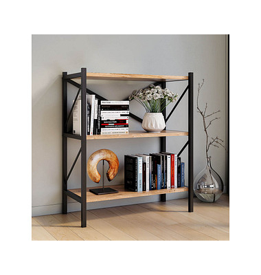 Mobilier camera copii - Minibiblioteca cu cadru metalic pentru depozitare si  2 rafturi , 66,0 x 34,0 x 85,0 cm , negru/sonoma
