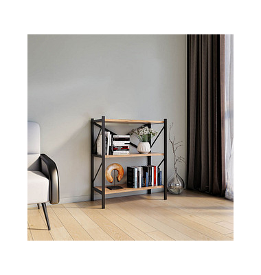 Minibiblioteca cu cadru metalic pentru depozitare si  2 rafturi , 66,0 x 34,0 x 85,0 cm , negru/sonoma [1]