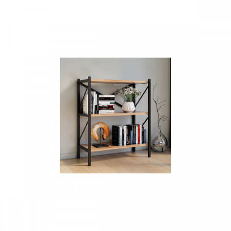 Minibiblioteca cu cadru metalic pentru depozitare si  2 rafturi , 66,0 x 34,0 x 85,0 cm , negru/sonoma [3]
