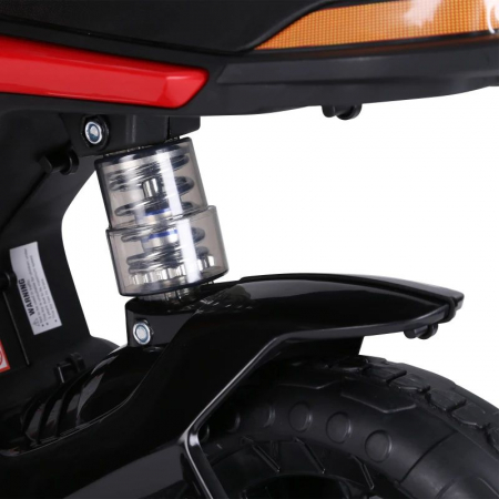 Motocicleta electrica cu suspensie dubla , faruri led si stopuri luminate , roti antialunecare , roti ajutatoare suplimentare pentru incepatori , slot card , mp3 si usb , rosu [7]