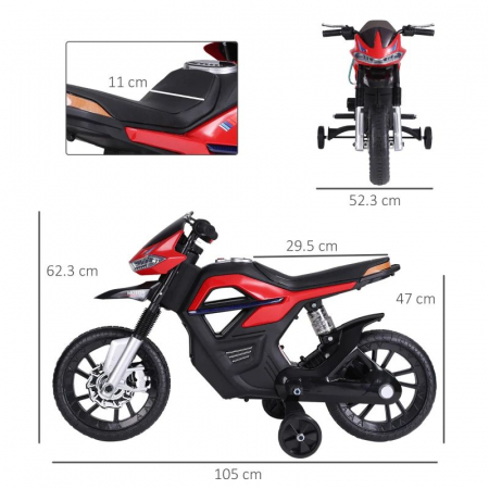 Motocicleta electrica cu suspensie dubla , faruri led si stopuri luminate , roti antialunecare , roti ajutatoare suplimentare pentru incepatori , slot card , mp3 si usb , rosu [6]