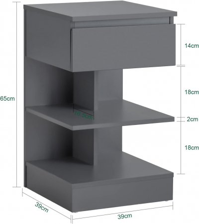 Noptiera cu 1 sertar si 3 rafturi , MDF , 39 x 65 x 39 cm , gri [7]