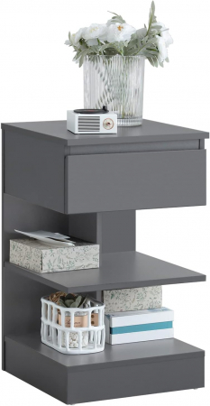 Noptiera cu 1 sertar si 3 rafturi , MDF , 39 x 65 x 39 cm , gri [4]