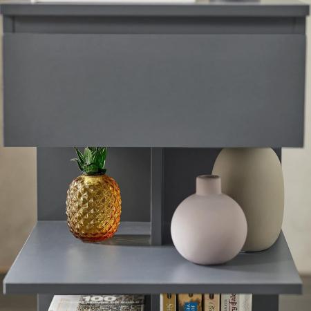Noptiera cu 1 sertar si 3 rafturi , MDF , 39 x 65 x 39 cm , gri [5]