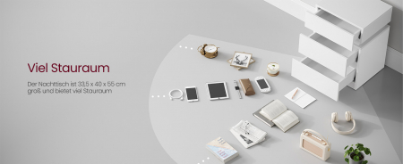 Noptiera cu LED incorporat cu 25 de culori disponibile , 6 niveluri de intensitate , 3 sertare , PAL , 35 x 40 x 55 cm , alb [4]