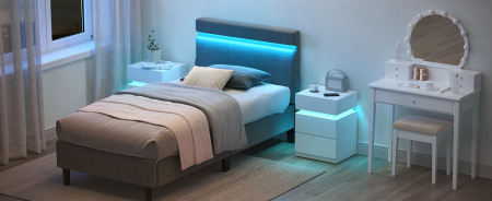 Noptiera cu LED incorporat cu 25 de culori disponibile , 6 niveluri de intensitate , 3 sertare , PAL , 35 x 40 x 55 cm , alb [0]