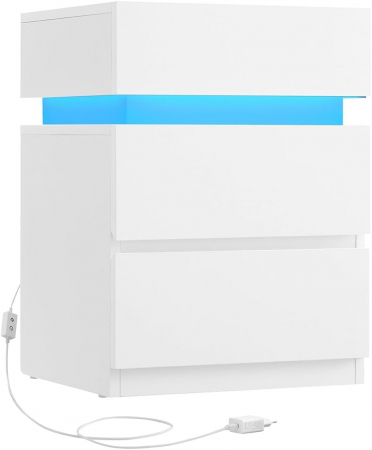 Noptiera cu LED incorporat cu 25 de culori disponibile , 6 niveluri de intensitate , 3 sertare , PAL , 35 x 40 x 55 cm , alb [2]