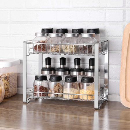 Mobilier de bucatarie - Organizator metalic pentru bucatarie , 2 spatii de depozitare , metal , 16D x 31W x 25.7H , gri
