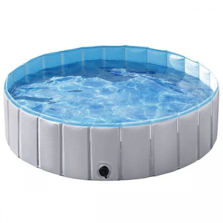 Accesorii animale de companie - Piscina pliabila premium pentru animale de companie , nu necesita umflare , 100 x 30 cm , PVC rezistent , albastru /gri