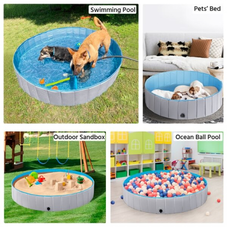 Piscina pliabila premium pentru animale de companie , nu necesita umflare , 100 x 30 cm , PVC rezistent , albastru /gri [2]
