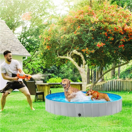 Piscina pliabila premium pentru animale de companie , nu necesita umflare , 100 x 30 cm , PVC rezistent , albastru /gri [3]