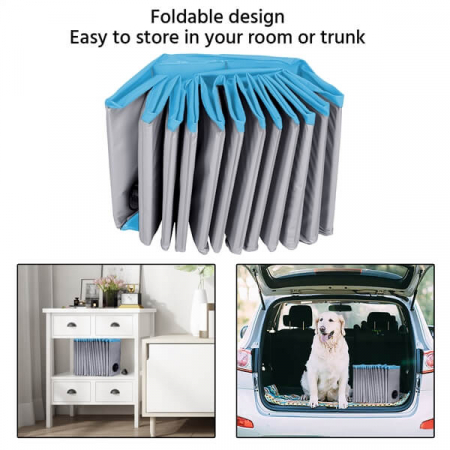 Piscina pliabila premium pentru animale de companie , nu necesita umflare , 100 x 30 cm , PVC rezistent , albastru /gri [5]