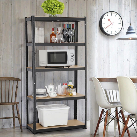 Raft de depozitare industrial cu 5 polite reglabile , sustine pana la 175 kg per polita , asamblare fara suruburi , 153 x 75 x 30 cm , negru [1]