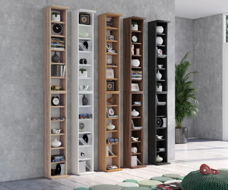 Depozitare si Organizare - Raft de depozitare tip soldat cu 8 polite reglabile din sticla securizata , MDF , 183 x 21 x 20 cm , sonoma