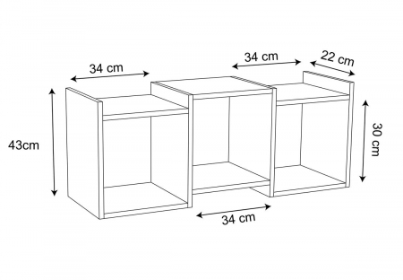 Raft suspendat de perete Trilas , 3 compartimente , MDF , H. 43 x L. 102 x D. 22 cm , fag [1]