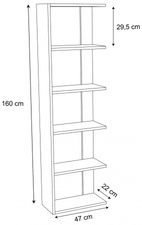 Raft tip biblioteca , 5 polite de depozitare , MDF , 160 x 22 x 47 cm , alb/negru [2]