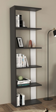 Raft tip biblioteca , 5 polite de depozitare , MDF , 160 x 22 x 47 cm , alb/negru [3]