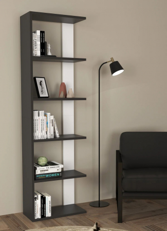 Mobilier camera copii - Raft tip biblioteca , 5 polite de depozitare , MDF , 160 x 22 x 47 cm , alb/negru
