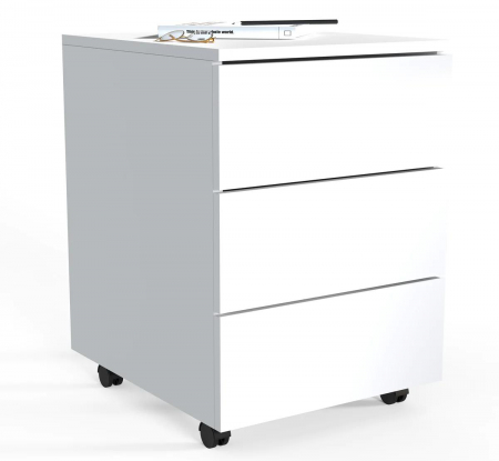Rollbox pentru birou cu 3 sertare , portabil , H. 55 x L. 39 x D. 45 cm , alb [1]
