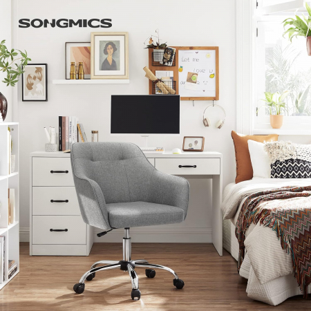 Mobilier dormitor - Scaun de birou confortabil , reglabil pe înălțime, spatar captusit cu spuma , 65 x 69 x 93 cm , gri