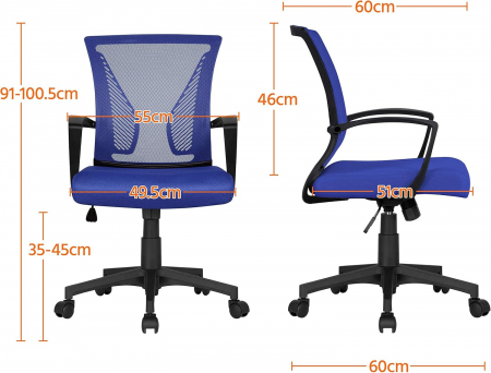 Scaun de birou ergonomic , pivotant, reglabil, cu scaun si suport pentru spate extra mare, pana la 136 kg , plasa ,albastru [8]