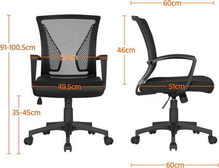 Scaun de birou ergonomic , pivotant, reglabil, cu scaun si suport pentru spate extra mare, pana la 136 kg  , plasa ,negru [5]