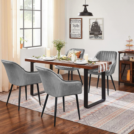 Mobilier de bucatarie - Scaun de dinning tapitat cu catifea , sezut din spuma , picioare metalice , cu cotiere , 62,5 x 60 x 85 cm , negru