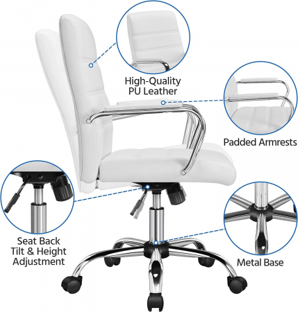 Scaun ergonomic pentru birou cu inaltime reglabila din  piele ecologica , cu functie de inclinare , 61,5 x 60 x (93-103) cm , alb [8]