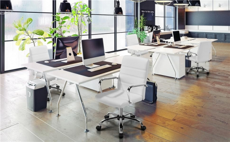 Mobilier camera copii - Scaun ergonomic pentru birou cu inaltime reglabila din  piele ecologica , cu functie de inclinare , 61,5 x 60 x (93-103) cm , alb