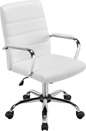 Scaun ergonomic pentru birou cu inaltime reglabila din  piele ecologica , cu functie de inclinare , 61,5 x 60 x (93-103) cm , alb [3]