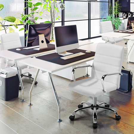 Scaun ergonomic pentru birou cu inaltime reglabila din  piele ecologica , cu functie de inclinare , 61,5 x 60 x (93-103) cm , alb [2]
