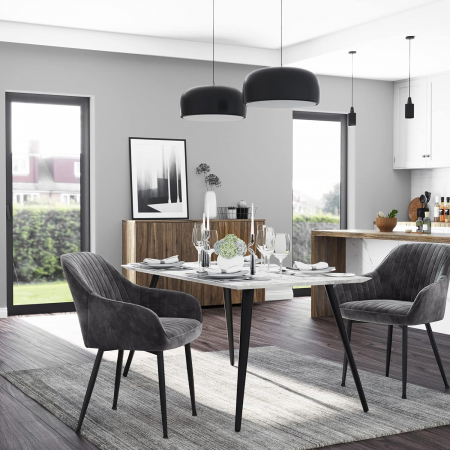Mobilier de bucatarie - Scaun tapitat cu catifea , cu picioare metalice si cotiere , sustine pana la 125 kg , 62,5 x 60 x 58 cm , negru