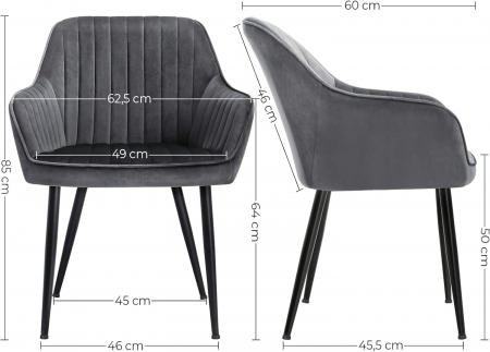 Scaun tapitat cu catifea , cu picioare metalice si cotiere , sustine pana la 125 kg , 62,5 x 60 x 58 cm , negru [4]