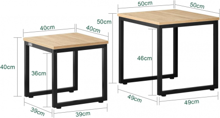 Set 2 mese de cafea , cadru metalic , blat MDF , 50 x 50 x 50 cm , negru/sonoma [6]