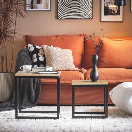 Set 2 mese de cafea , cadru metalic , blat MDF , 50 x 50 x 50 cm , negru/sonoma [0]