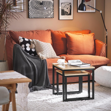 Set 2 mese de cafea , cadru metalic , blat MDF , 50 x 50 x 50 cm , negru/sonoma [1]