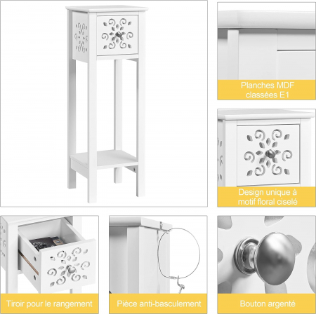 Set 2 mese de cafea/noptiere  cu decupaje florale , MDF  , 25 x 25 x 73.5 cm , alb [7]