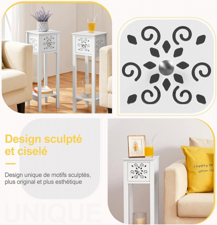 Set 2 mese de cafea/noptiere  cu decupaje florale , MDF  , 25 x 25 x 73.5 cm , alb [8]