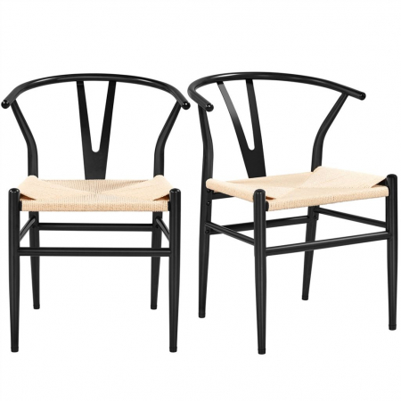 Set 2 scaune stil clasic cu sezut impletit  din funie de canepa , 57 x 54  x 73 cm , negru [3]