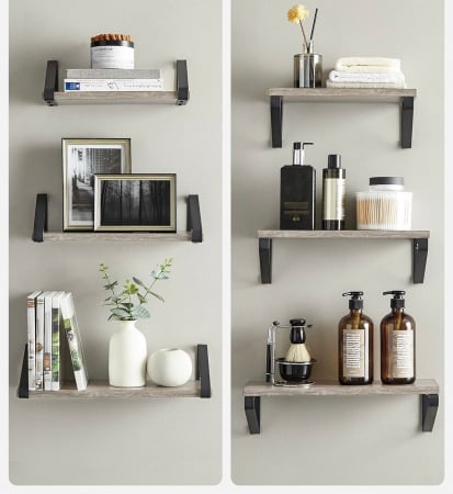 Set 3 rafturi plutitoare , cu suport metalic , montabile in 2 moduri , PAL/ metal , 12 x 40 x 11 cm , negru/gri [6]