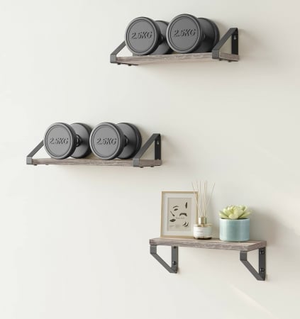 Set 3 rafturi plutitoare , cu suport metalic , montabile in 2 moduri , PAL/ metal , 12 x 40 x 11 cm , negru/gri [7]