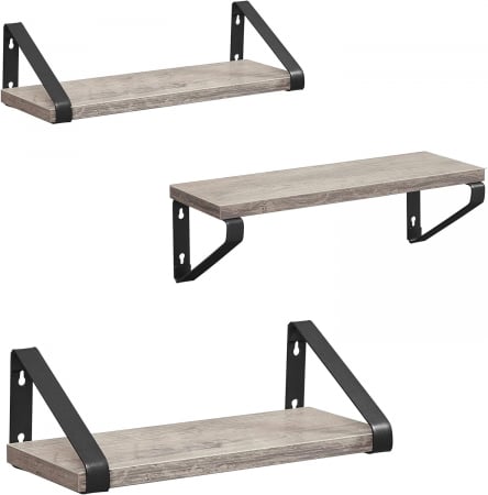Set 3 rafturi plutitoare , cu suport metalic , montabile in 2 moduri , PAL/ metal , 12 x 40 x 11 cm , negru/gri [3]