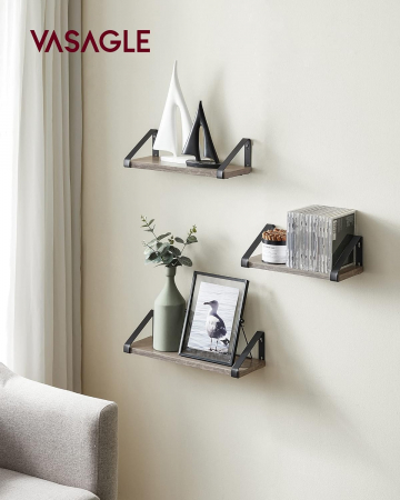 Mobilier de bucatarie - Set 3 rafturi plutitoare , cu suport metalic , montabile in 2 moduri , PAL/ metal , 12 x 40 x 11 cm , negru/gri