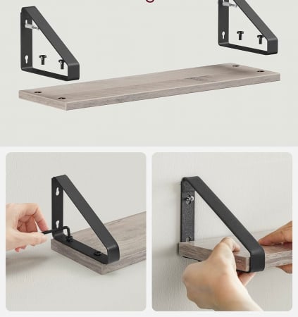 Set 3 rafturi plutitoare , cu suport metalic , montabile in 2 moduri , PAL/ metal , 12 x 40 x 11 cm , negru/gri [5]