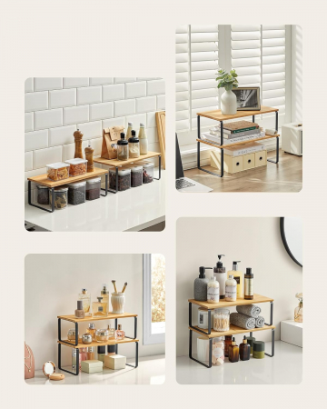 Set 4 rafturi de depozitare extensibile cu picioare metalice si blat din bambus , negru / natur [0]