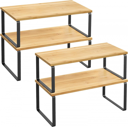 Set 4 rafturi de depozitare extensibile cu picioare metalice si blat din bambus , negru / natur [2]