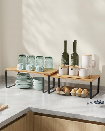 Set 4 rafturi de depozitare extensibile cu picioare metalice si blat din bambus , negru / natur [3]