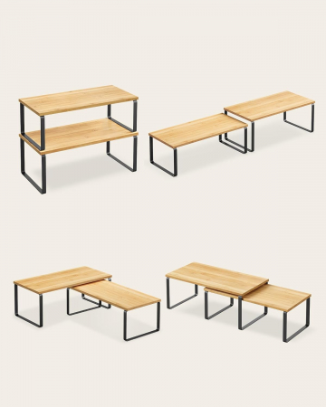 Set 4 rafturi de depozitare extensibile cu picioare metalice si blat din bambus , negru / natur [6]