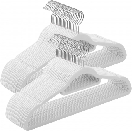 Set 50 de umerase din catifea cu functie antialunecare , bara pentru cravate si carlig rotativ 360 grade , catifea , alb [2]